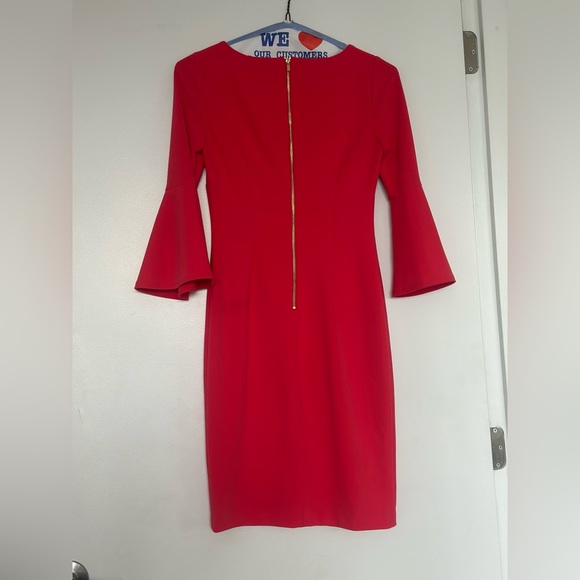Calvin Klein Vibrant Coral Midi Sleeve Dress - Picture 3 of 9